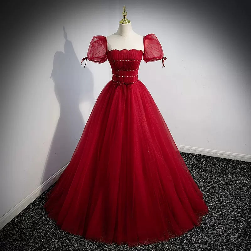 Princess Red Tulle Prom Dresses Sexy Evening Dress HZ1023