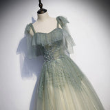 A Line Straps Tulle Prom Dresses Long Prom Dress HZ1023