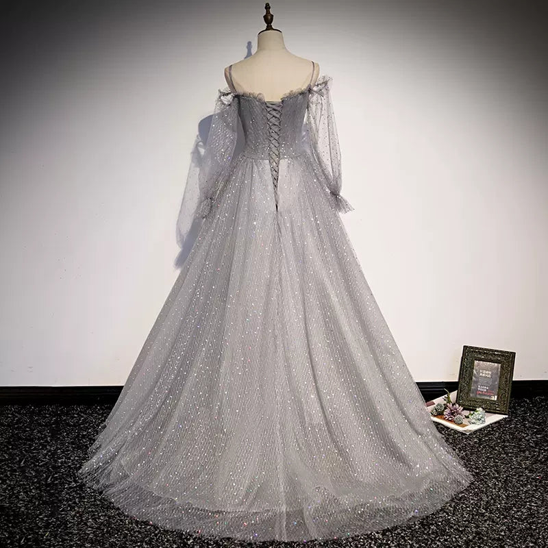 A line Off the Shoulder Long Sleeves Prom Dresses HZ1023