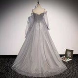 A line Off the Shoulder Long Sleeves Prom Dresses HZ1023