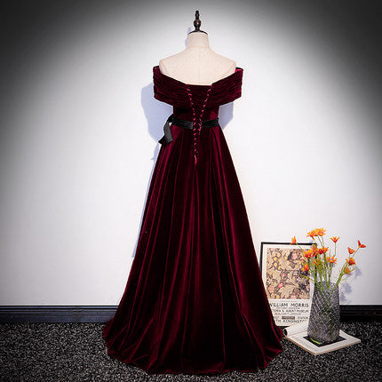 A line Off The Shoulder Velvet Long Prom Dresses HZ1023