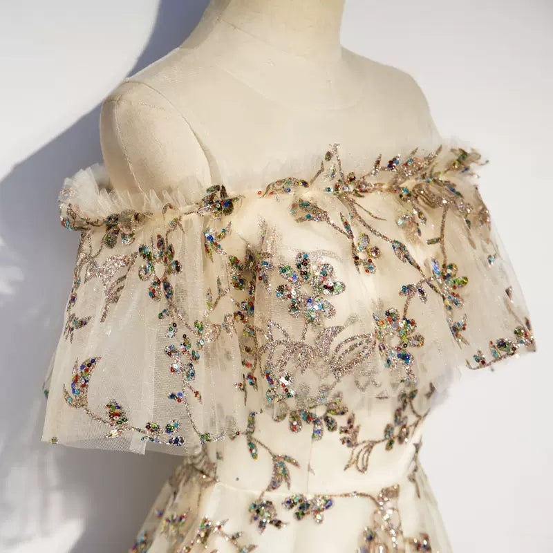 Princess Off The Shoulder Tulle Long Prom Dresses HZ1023