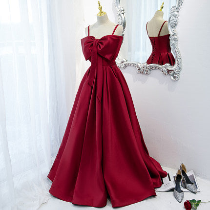 Simple A line Red Long Prom Dresses HZ1023