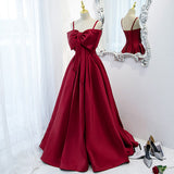 Simple A line Red Long Prom Dresses HZ1023