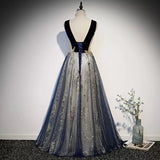 Navy Blue Tulle Long Prom Dresses HZ1023