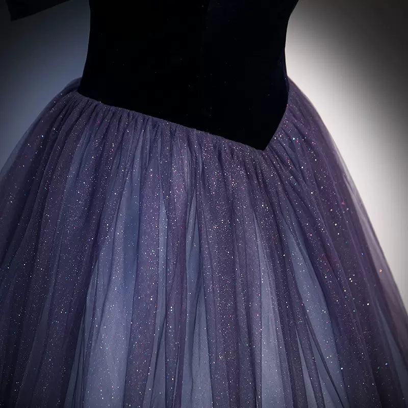 Princess Off The Shoulder Grape Tulle Prom Dresses Sexy Evening Dress HZ1023