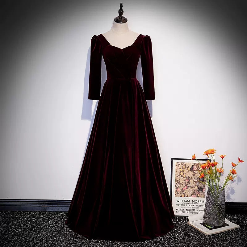 Simple A line Velvet Long Prom Dresses HZ1023