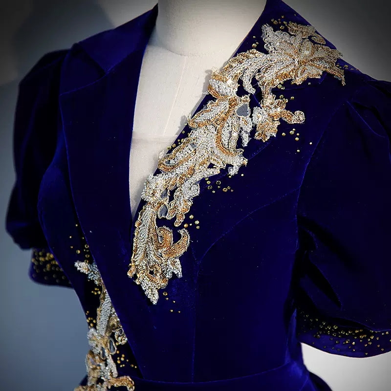 Royal Blue Long V Neckline Prom Dresses Sexy Evening Dress HZ1023