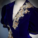 Royal Blue Long V Neckline Prom Dresses Sexy Evening Dress HZ1023