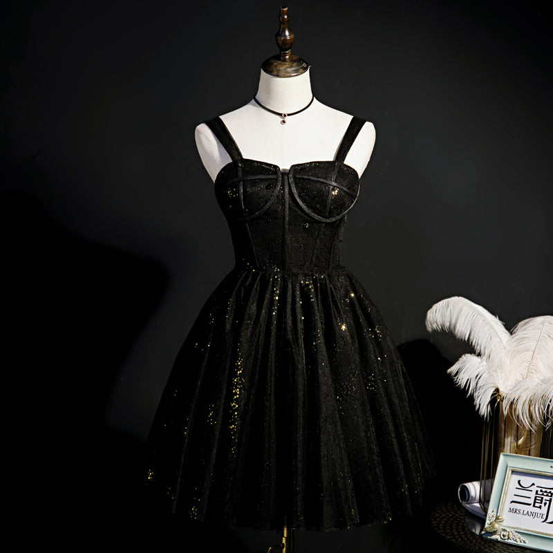 Little Black Sequin Hoco Dress Short Homecoming Dresses HZ1023