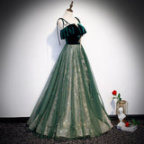 A line Spaghetti Straps Green Sequin Lace Prom Dresses HZ1023
