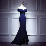 Mermaid Navy Blue Satin Prom Dresses HZ1023