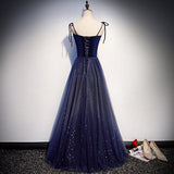 Simple A line Prom Dresses Navy Blue Tulle Evening Dress HZ1023