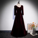 Simple A line Velvet Long Prom Dresses HZ1023
