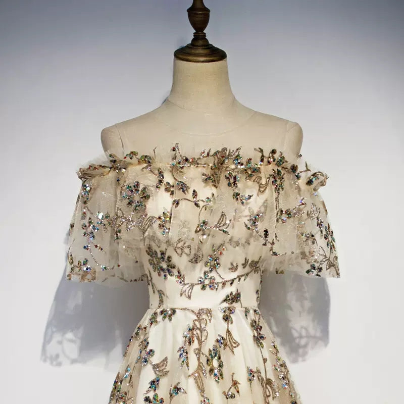 Princess Off The Shoulder Tulle Long Prom Dresses HZ1023