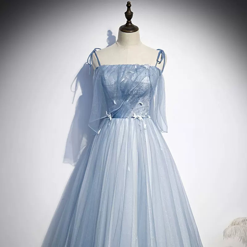 A line Light Sky Blue Tulle Prom Dresses HZ1023