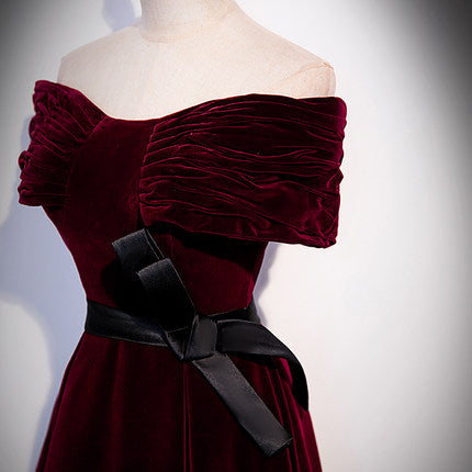 A line Off The Shoulder Velvet Long Prom Dresses HZ1023
