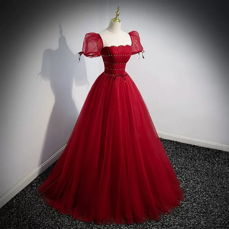 Princess Red Tulle Prom Dresses Sexy Evening Dress HZ1023