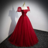 Princess Red Tulle Prom Dresses Sexy Evening Dress HZ1023
