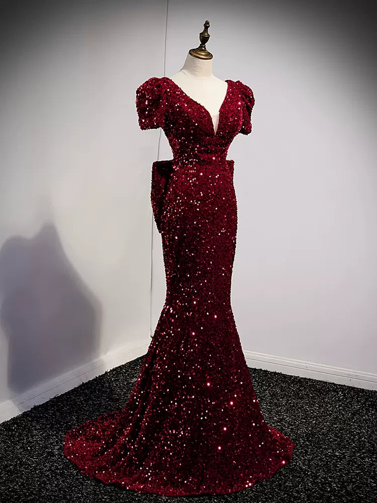 Simple Sequin Mermaid Prom Dresses Sexy Evening Dress HZ1023