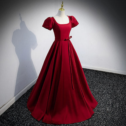 A line Red Short Sleeves Long Prom Dresses HZ1023