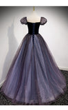 Princess Tulle Short Sleeves Long Prom Dresses HZ1023