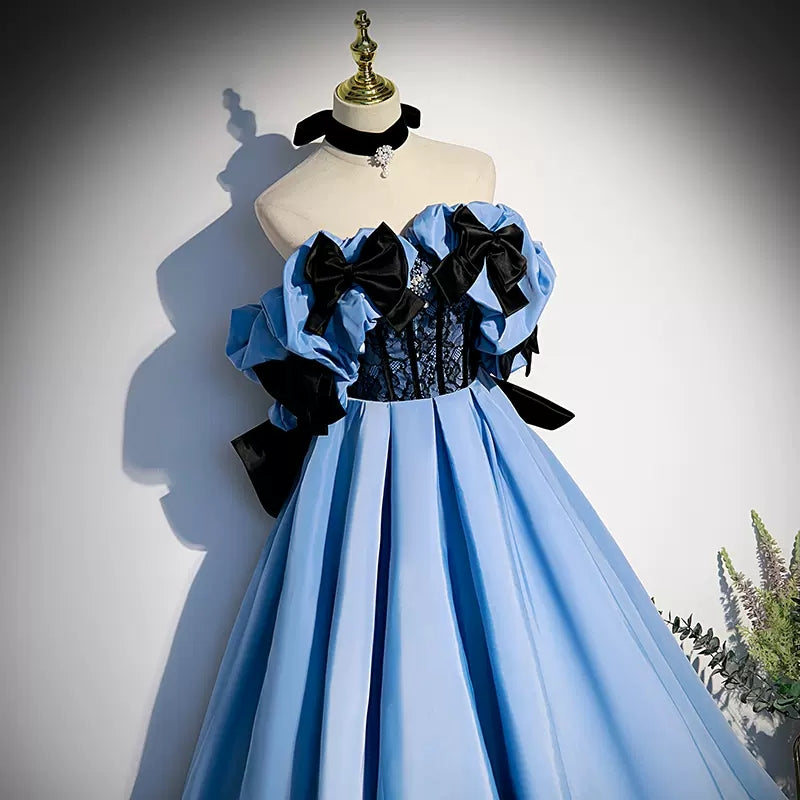 Ball Gown Blue Strapless Satin Blue Prom Dresses HZ1023
