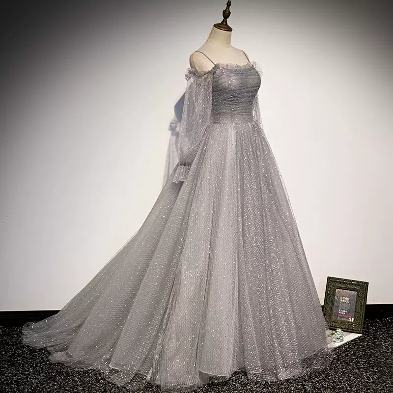 A line Off the Shoulder Long Sleeves Prom Dresses HZ1023