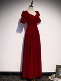 Simple Velvet Prom Dresses Red Bridesmaid Dress HZ1023