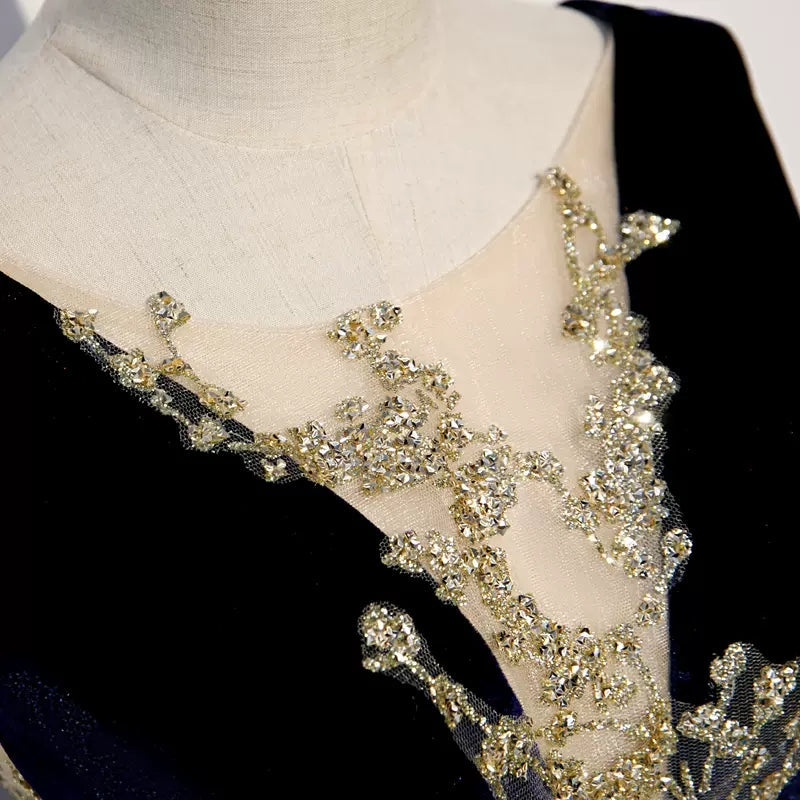 Navy Blue Tulle Long Prom Dresses HZ1023