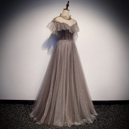 Simple A line Prom Dresses Tulle Evening Dress HZ1023