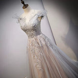 A line Tulle Long Prom Dresses HZ1023