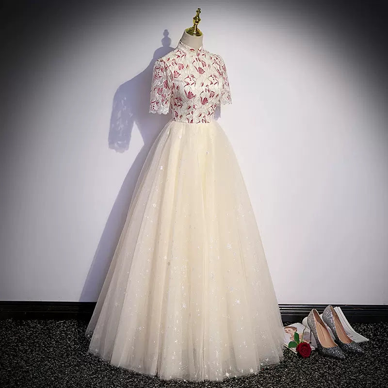 Simple A line Long Tulle Prom Dresses HZ1023