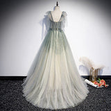 A Line Straps Tulle Prom Dresses Long Prom Dress HZ1023