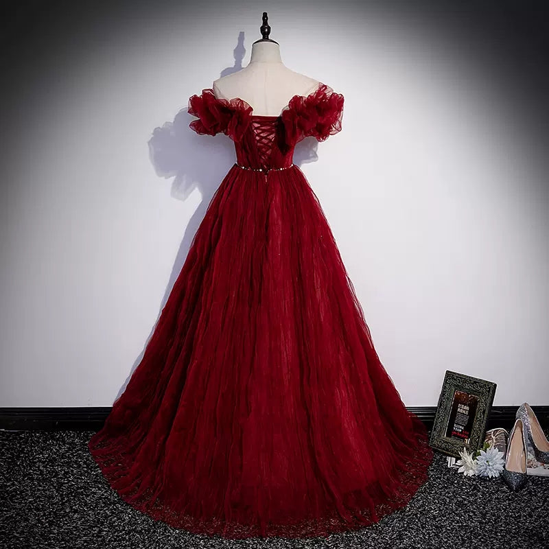 Off The Shoulder Red Prom Dresses Sexy Evening Dress HZ1023