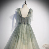 A Line Straps Tulle Prom Dresses Long Prom Dress HZ1023