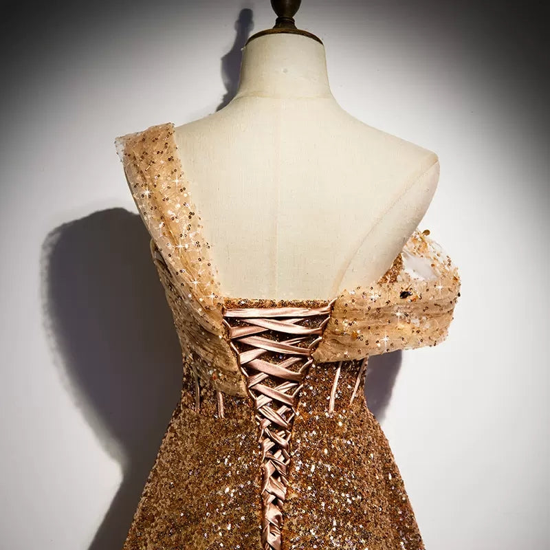 One Shoulder Sequin Prom Dresses HZ1023