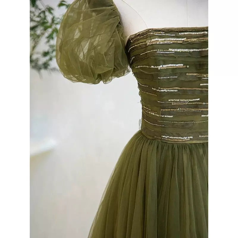 Simple A line Green Long Prom Dresses HZ1023