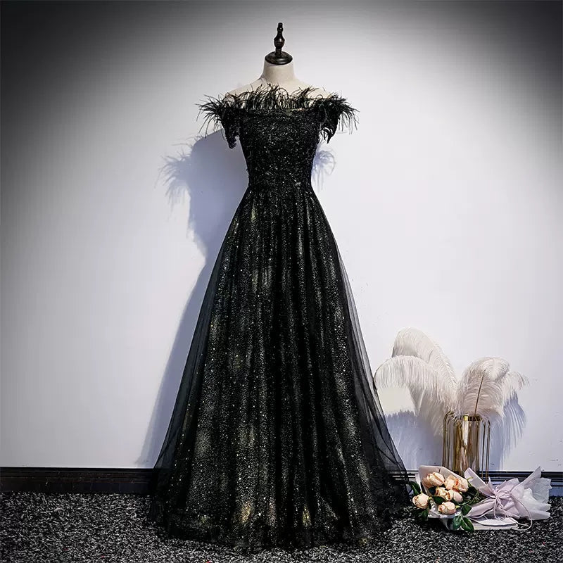 Off the Shoulder Black Prom Dresses Sexy Evening Dress HZ1023