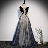 Navy Blue Tulle Long Prom Dresses HZ1023