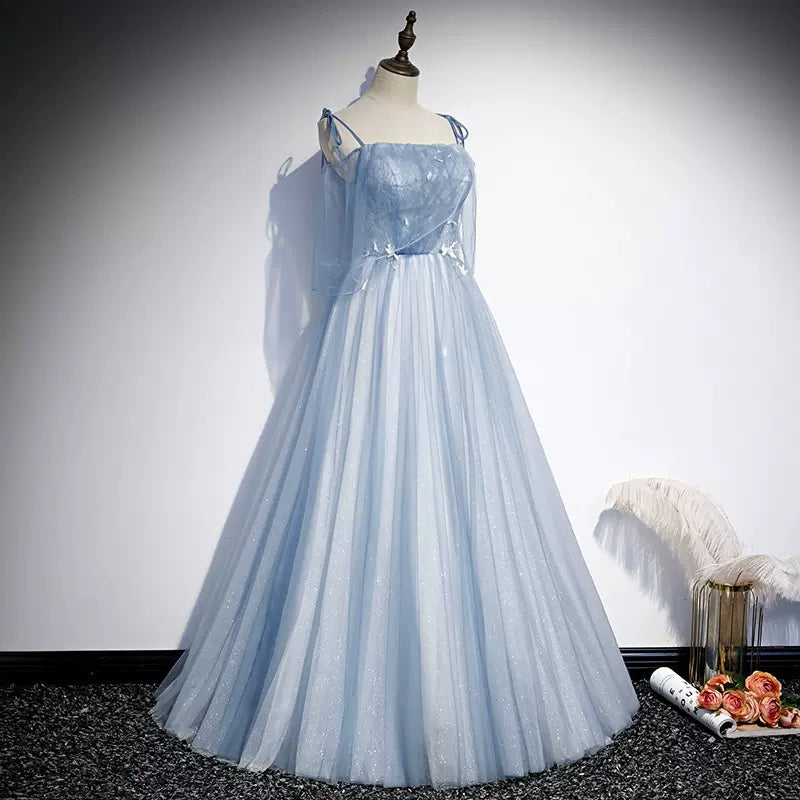A line Light Sky Blue Tulle Prom Dresses HZ1023