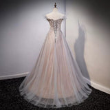 A line Tulle Long Prom Dresses HZ1023