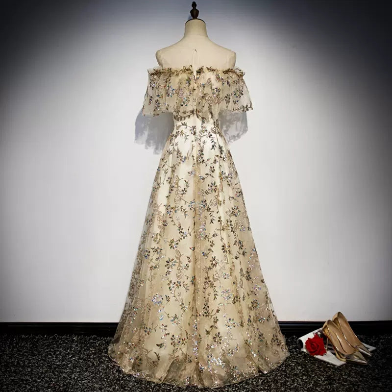 Princess Off The Shoulder Tulle Long Prom Dresses HZ1023