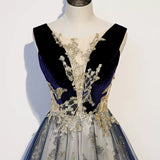 Navy Blue Tulle Long Prom Dresses HZ1023