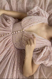 Pink v neck tulle short prom dress party dress HZ1023