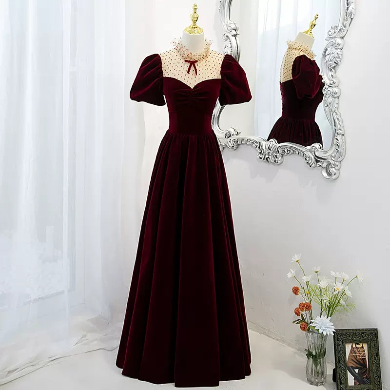Simple A line Long Red Prom Dresses HZ1023