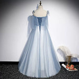 A line Light Sky Blue Tulle Prom Dresses HZ1023
