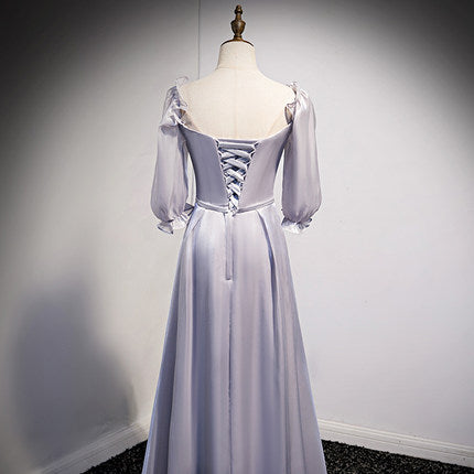 A Line Silver Long Prom Dresses HZ1023