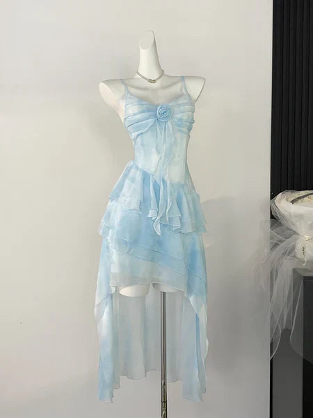 Ethereal Blue High-Low Ruffle Layered Short Prom Dress Outfits HZ1023