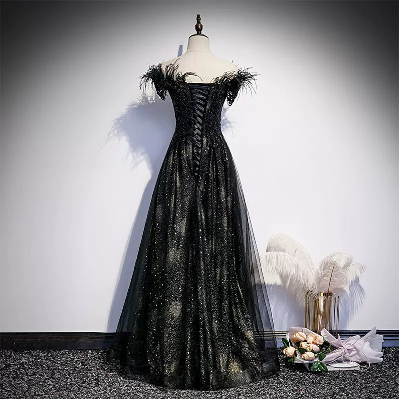 Off the Shoulder Black Prom Dresses Sexy Evening Dress HZ1023